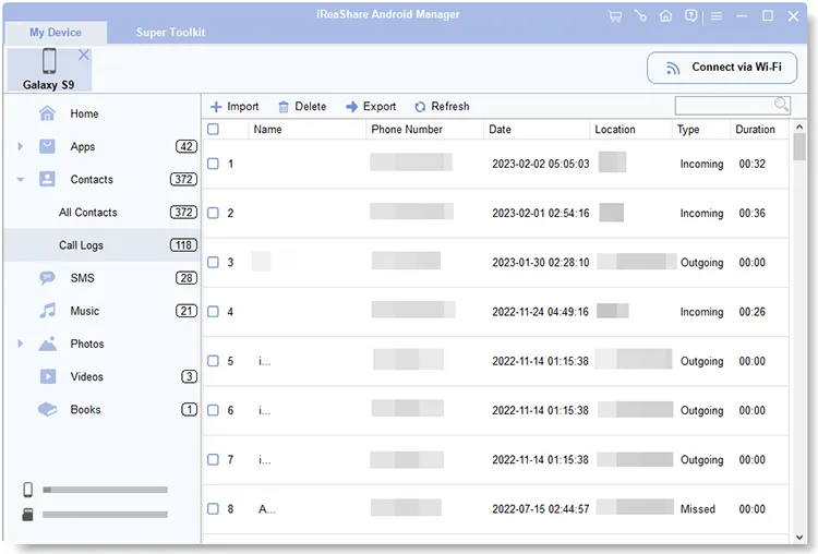 import data from computer to android