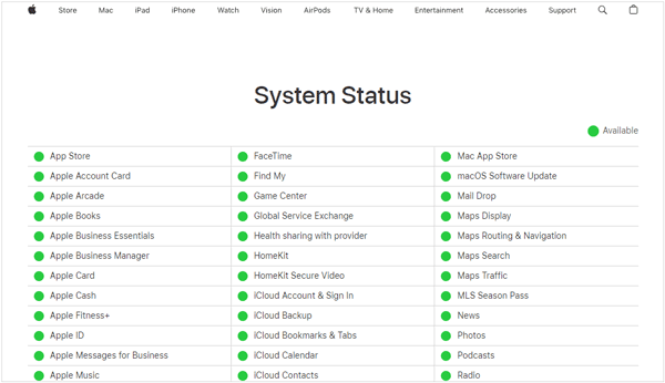 Überprüfen Sie den Apple-Systemstatus