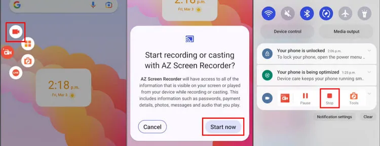 record android screen with az recorder