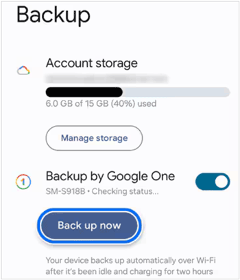 eseguire il backup dei messaggi sull'account Google