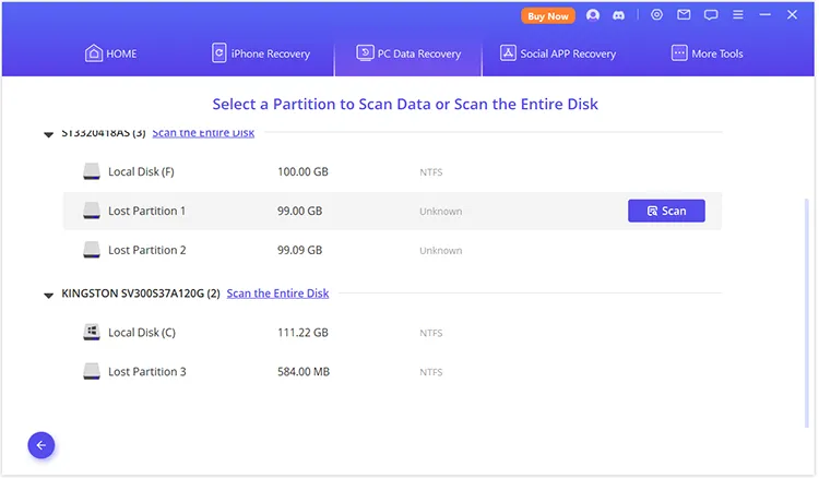 scan the partition