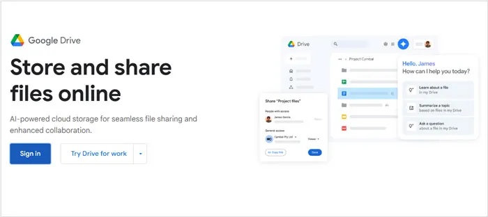 usa Google Drive per trasferire i dati