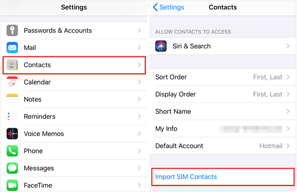 import contacts from sim to iphone