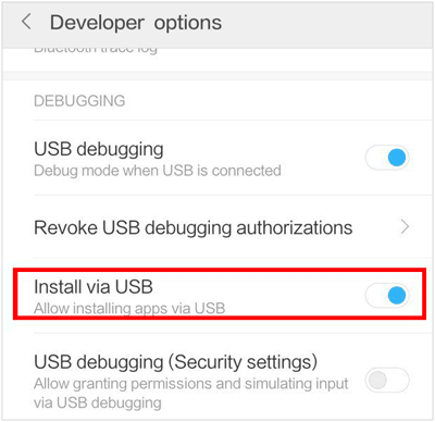 turn on the install via usb feature