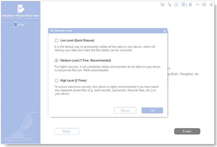 select a erasing level