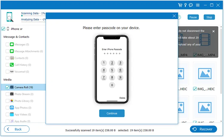 enter passcode on the ios device