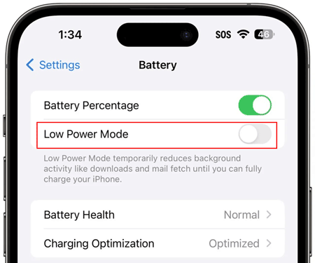 desligue o modo de baixo consumo de energia no iphone