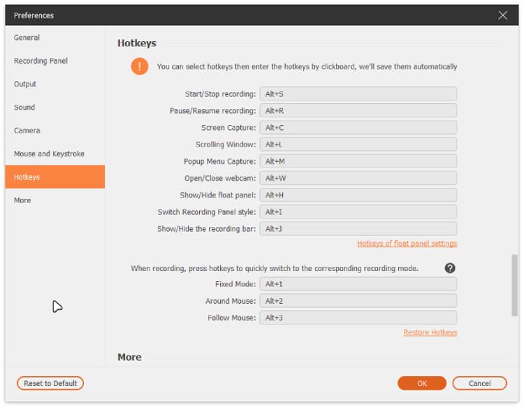 hotkeys settings