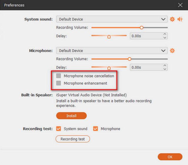 set recording audio preferences