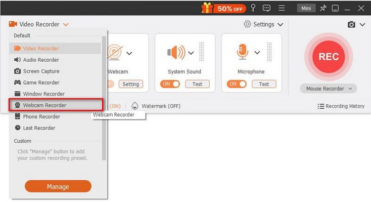 choose webcam recorder mode