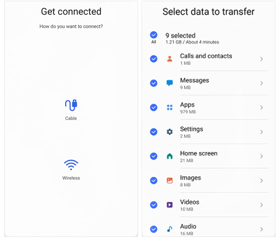 use la aplicación móvil Smart Switch para transferir datos entre teléfonos Android