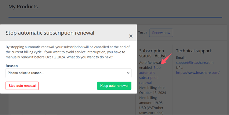 interromper a renovação automática da assinatura