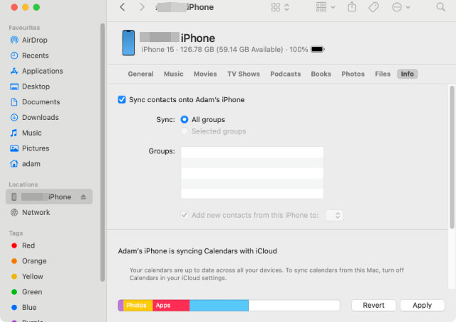 sincronizza i contatti dell'iphone sul mac utilizzando il finder