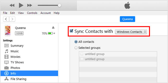 synchroniser les contacts sur iPhone avec iTunes