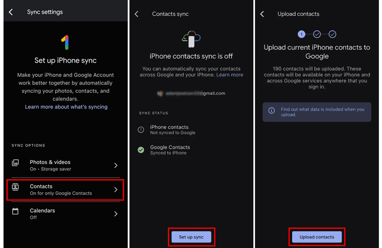 enregistrer les contacts sur iPhone avec Google One