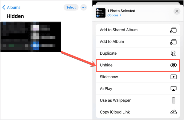 取消隐藏 iPhone 照片