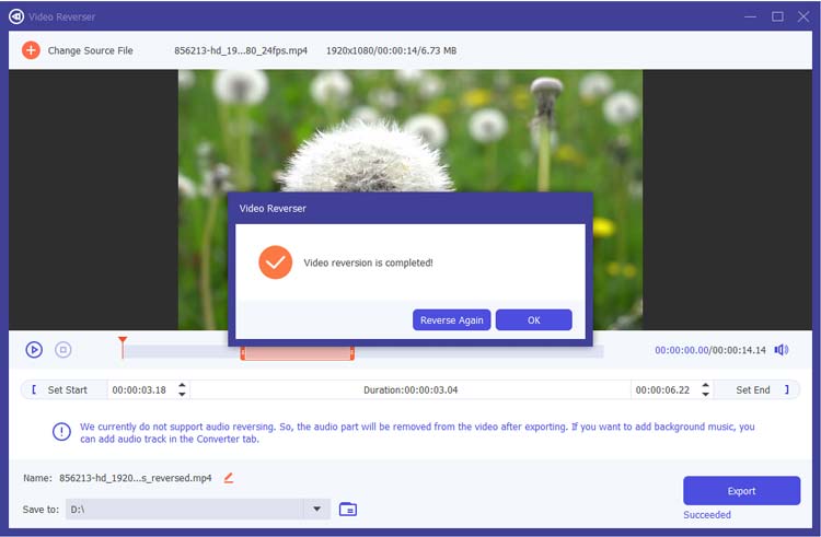 export the reversed video