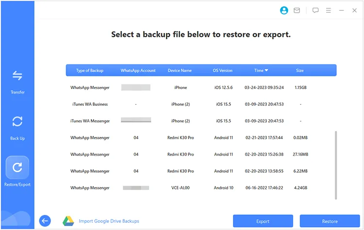 choose a backup file to restore