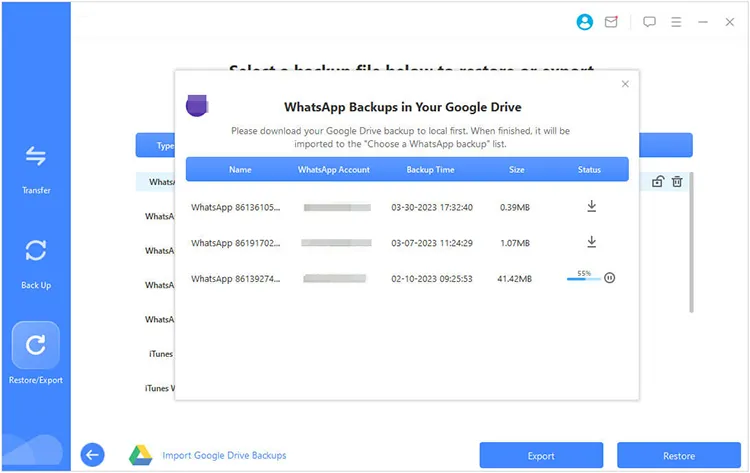 download whatsapp backup files from google drive